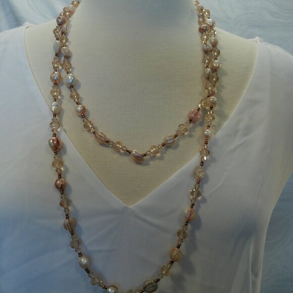 GORGEOUS Champagne Crystal Pearl Necklace & Bracelet (404) - Picture 2 of 13